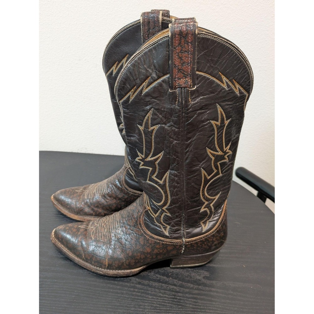 Vintage Tony Lama Boots Mens Size 7.5 Brown Exotic Leather Western Cowboy USA